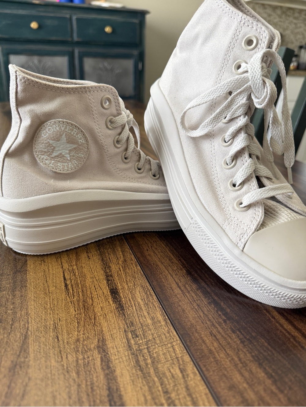 Converse Beige/Cream High-Top Platform Sneakers